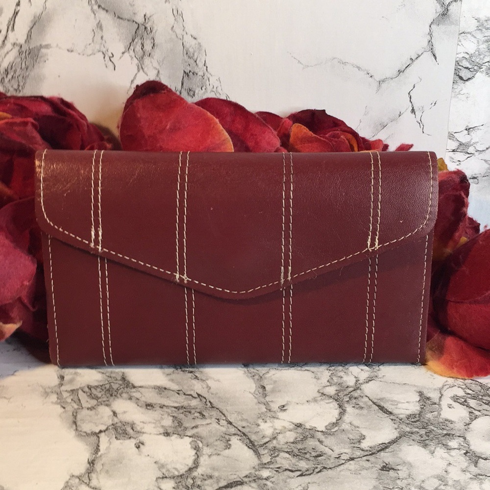 Vintage Burgundy Cowhide Envelope Clutch Wallet